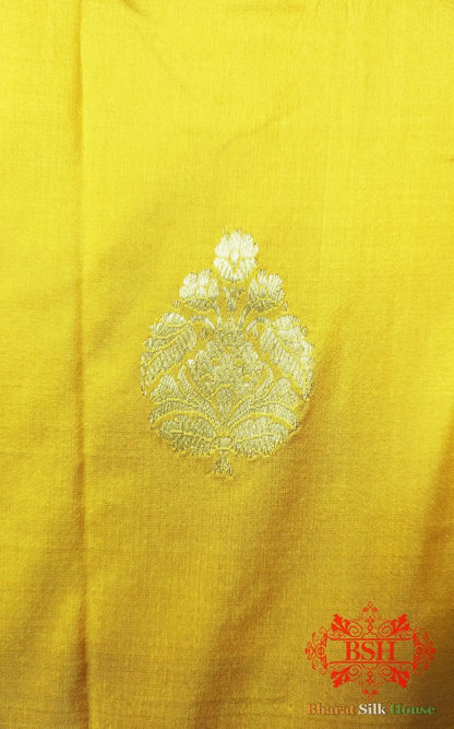 Pure Banarasi Handloom Katan Silk Antique Zari Saree In Shades Of Yellow - Bharat Silk House Pure Kataan Silk