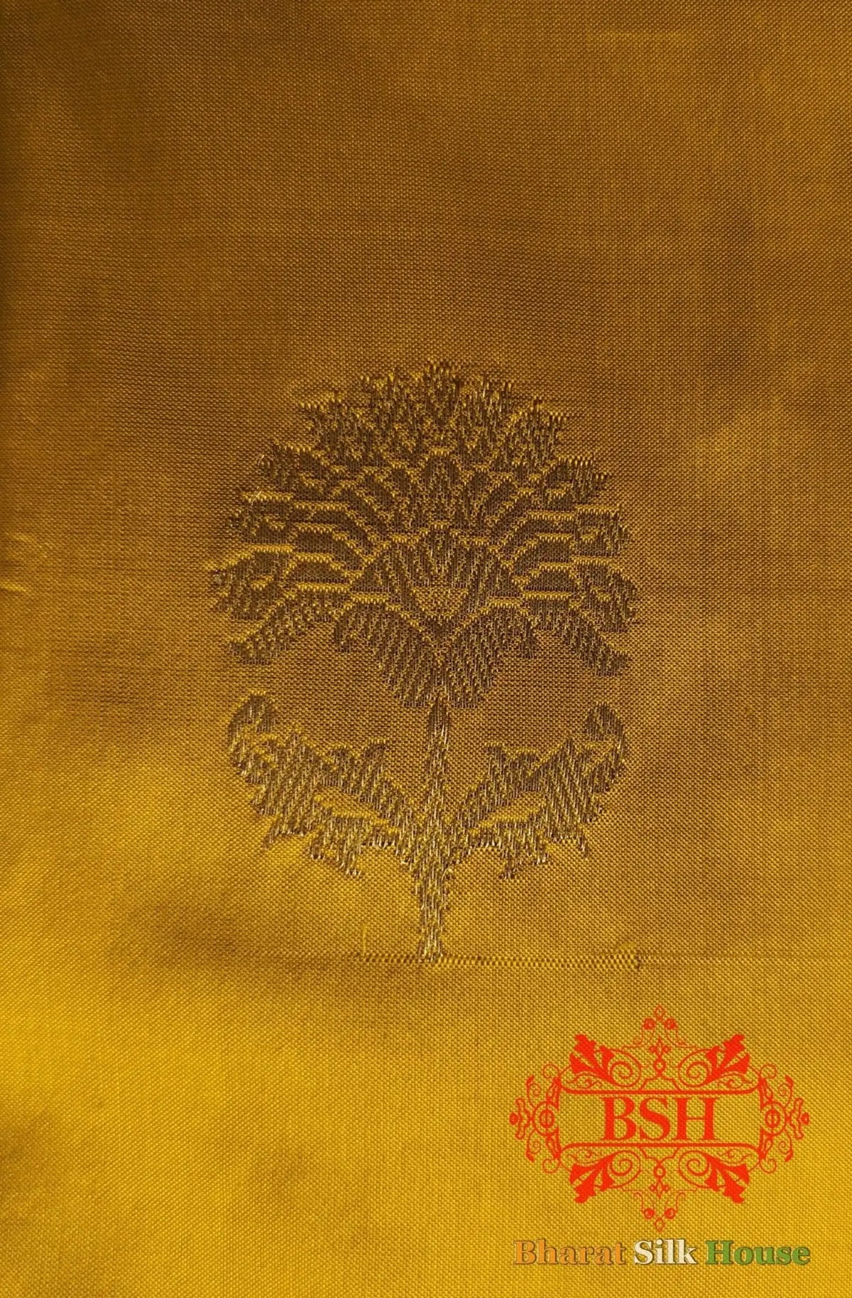 Pure Banarasi Handloom Katan Silk Antique Zari Saree In Shades Of Yellow - Bharat Silk House Pure Kataan Silk