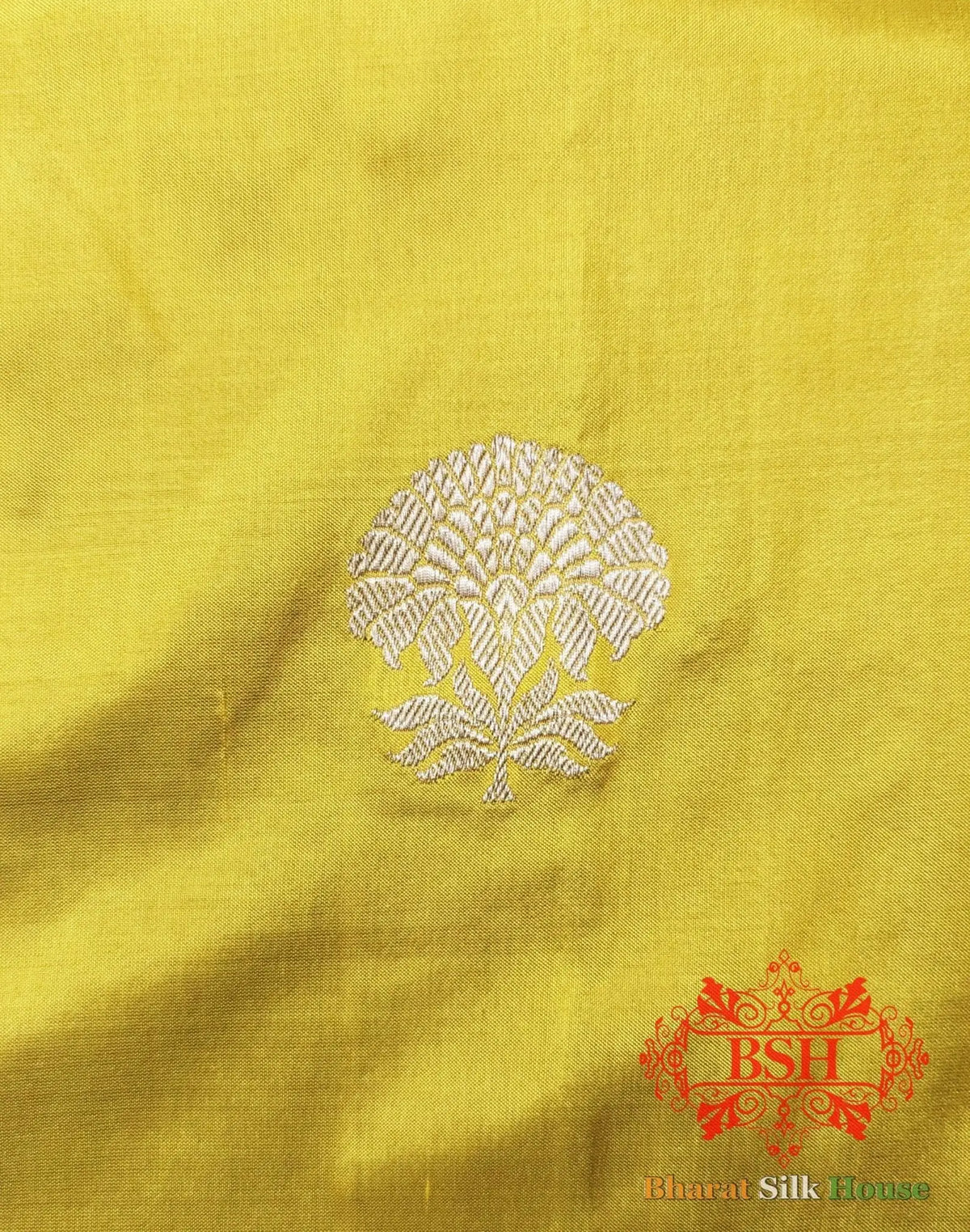 Pure Banarasi Handloom Katan Silk Antique Zari Saree In Shades Of Yellow - Bharat Silk House Pure Kataan Silk