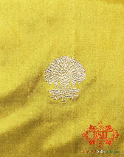 Pure Banarasi Handloom Katan Silk Antique Zari Saree In Shades Of Yellow - Bharat Silk House Pure Kataan Silk