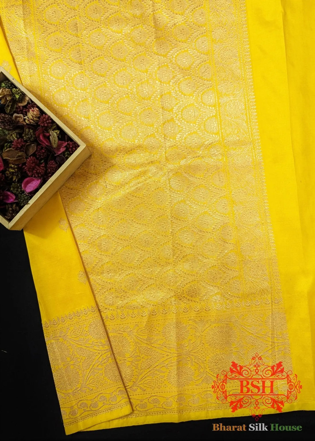 Pure Banarasi Handloom Katan Silk Antique Zari Saree In Shades Of Yellow - Bharat Silk House Pure Kataan Silk