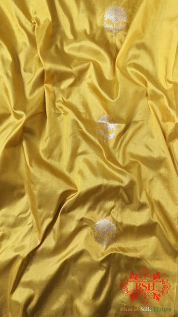 Pure Banarasi Handloom Katan Silk Antique Zari Saree In Shades Of Yellow - Bharat Silk House Pure Kataan Silk