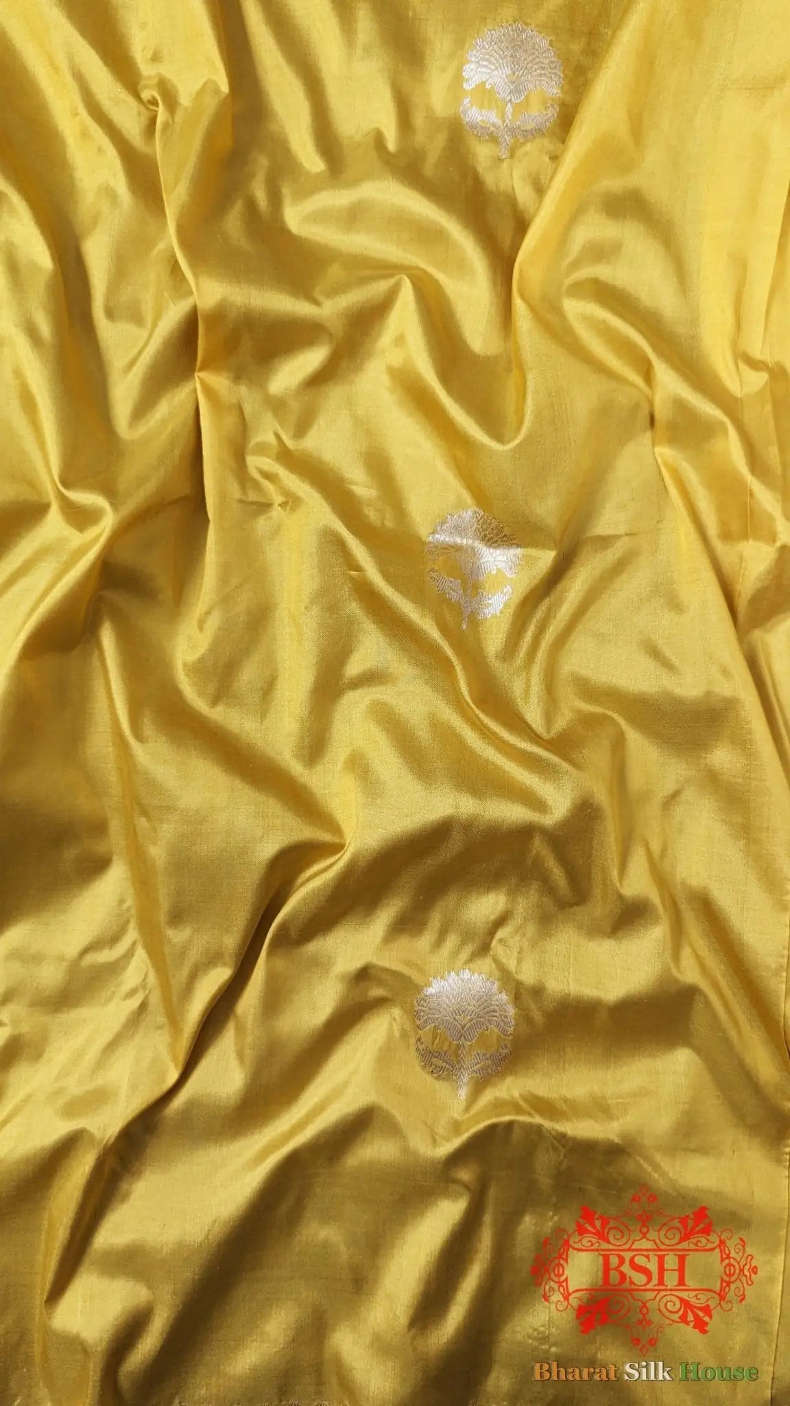 Pure Banarasi Handloom Katan Silk Antique Zari Saree In Shades Of Yellow - Bharat Silk House Pure Kataan Silk