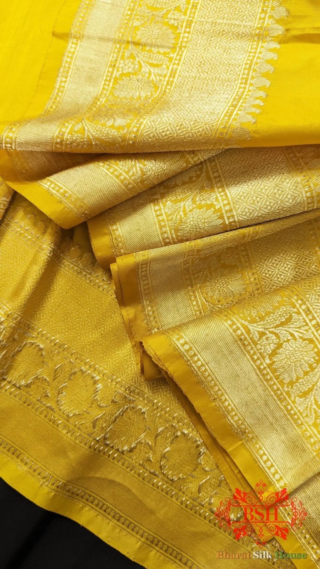 Pure Banarasi Handloom Katan Silk Antique Zari Saree In Shades Of Yellow - Bharat Silk House Pure Kataan Silk