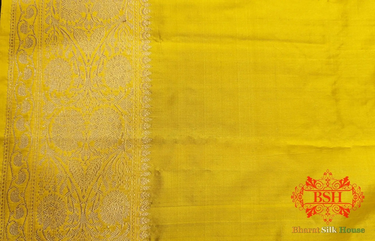 Pure Banarasi Handloom Katan Silk Antique Zari Saree In Shades Of Yellow - Bharat Silk House Pure Kataan Silk