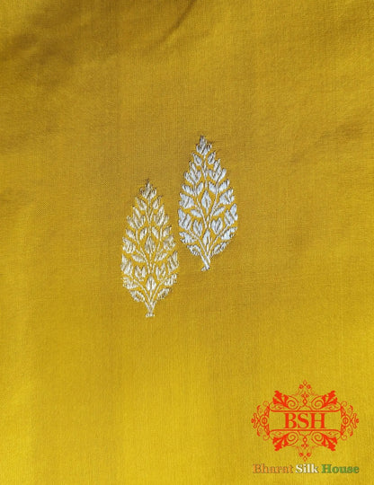 Pure Banarasi Handloom Katan Silk Antique Zari Saree In Shades Of Yellow - Bharat Silk House Pure Kataan Silk