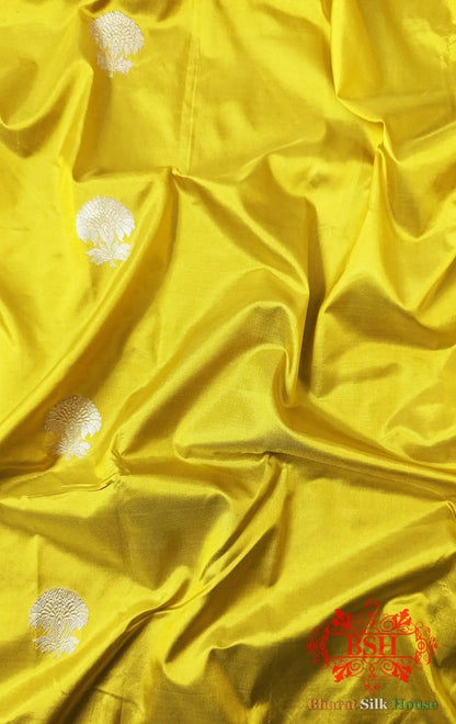 Pure Banarasi Handloom Katan Silk Antique Zari Saree In Shades Of Yellow - Bharat Silk House Pure Kataan Silk