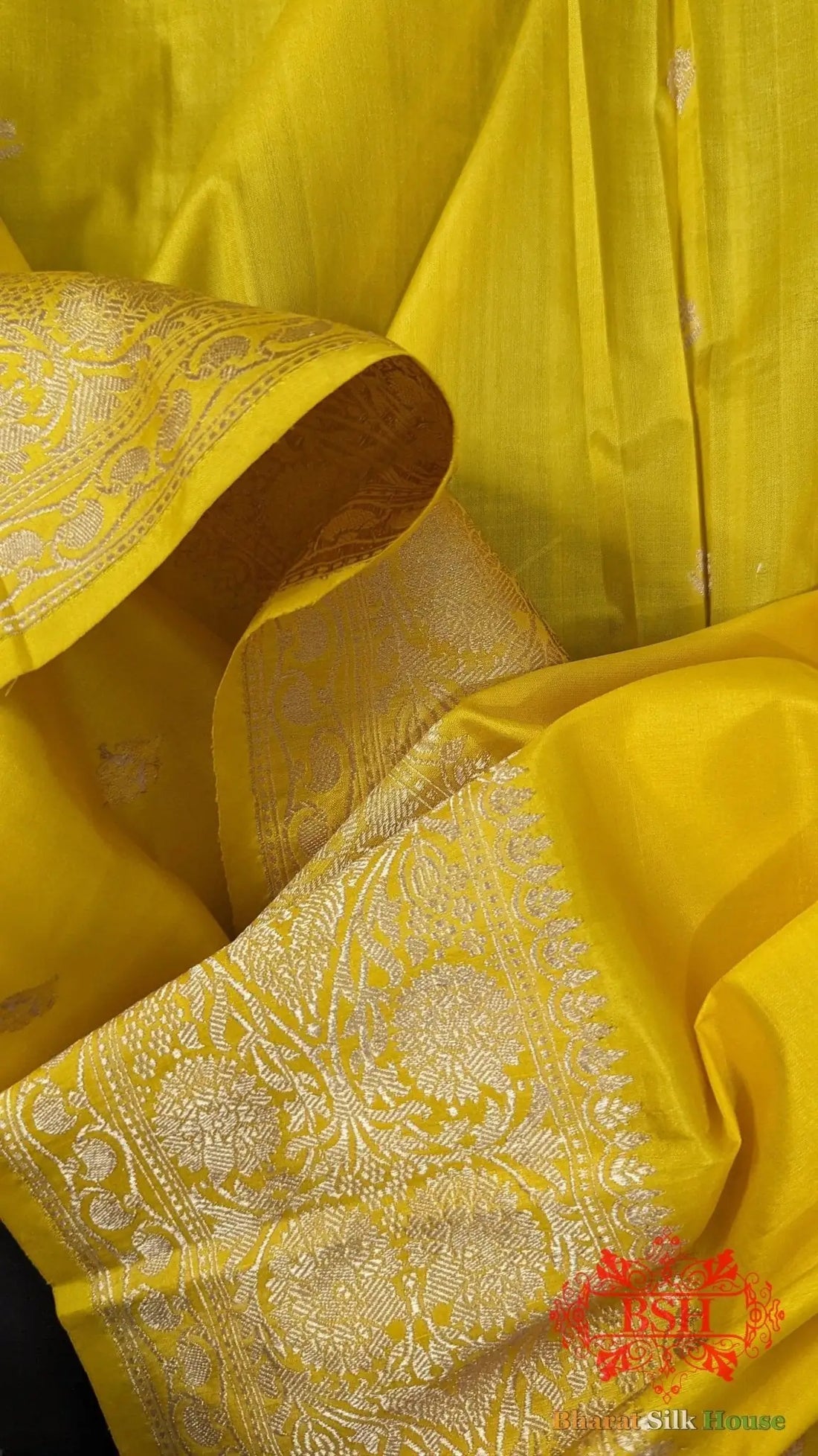 Pure Banarasi Handloom Katan Silk Antique Zari Saree In Shades Of Yellow - Bharat Silk House Pure Kataan Silk