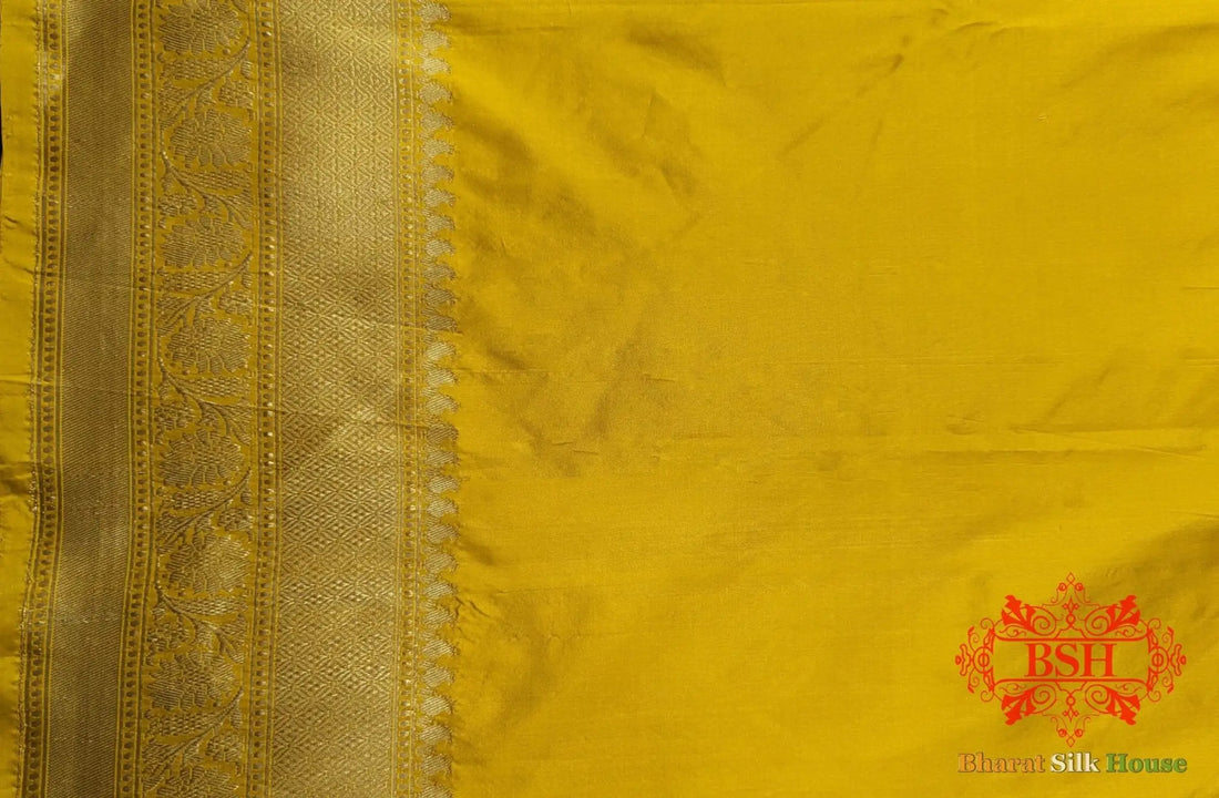 Pure Banarasi Handloom Katan Silk Antique Zari Saree In Shades Of Yellow - Bharat Silk House Pure Kataan Silk