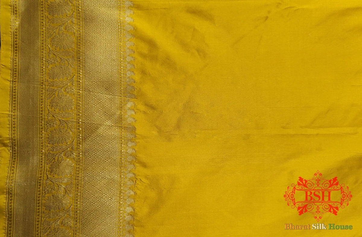 Pure Banarasi Handloom Katan Silk Antique Zari Saree In Shades Of Yellow - Bharat Silk House Pure Kataan Silk