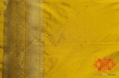 Pure Banarasi Handloom Katan Silk Antique Zari Saree In Shades Of Yellow - Bharat Silk House Pure Kataan Silk