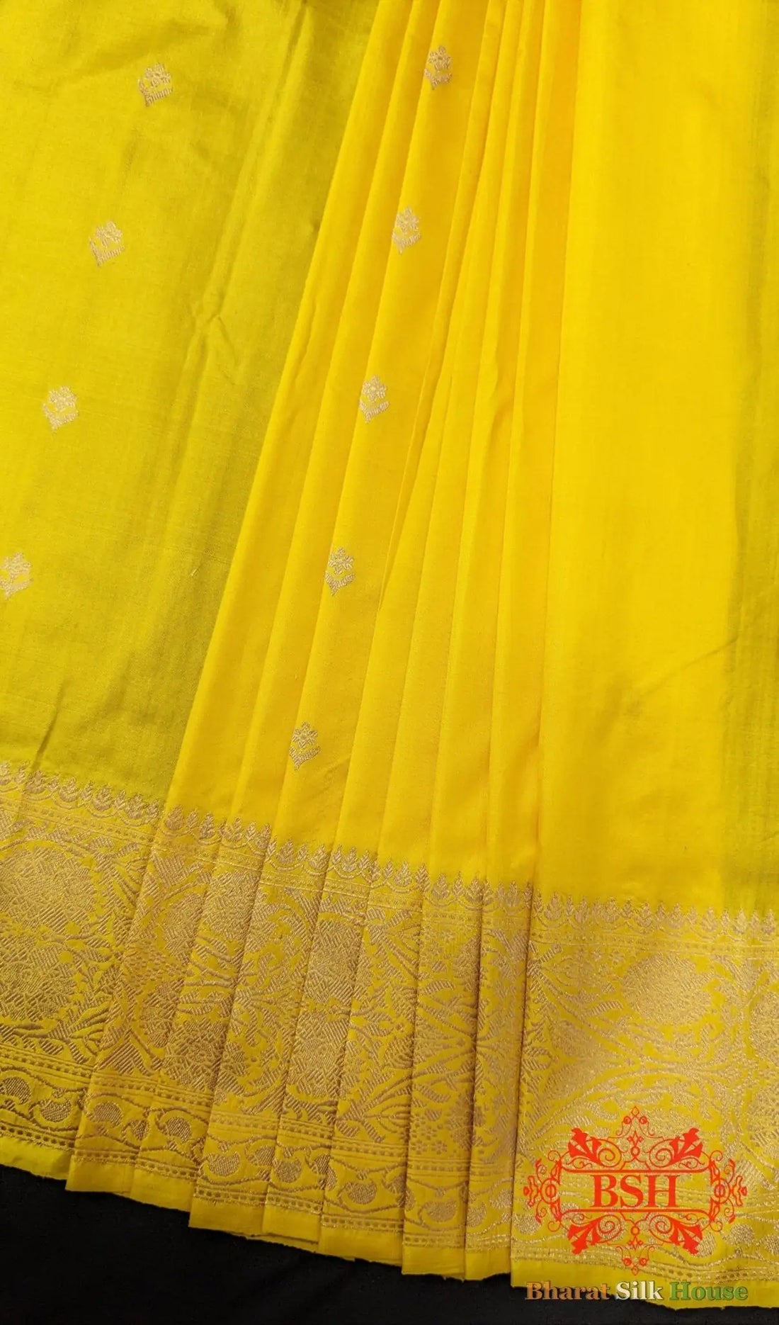 Pure Banarasi Handloom Katan Silk Antique Zari Saree In Shades Of Yellow - Bharat Silk House Pure Kataan Silk