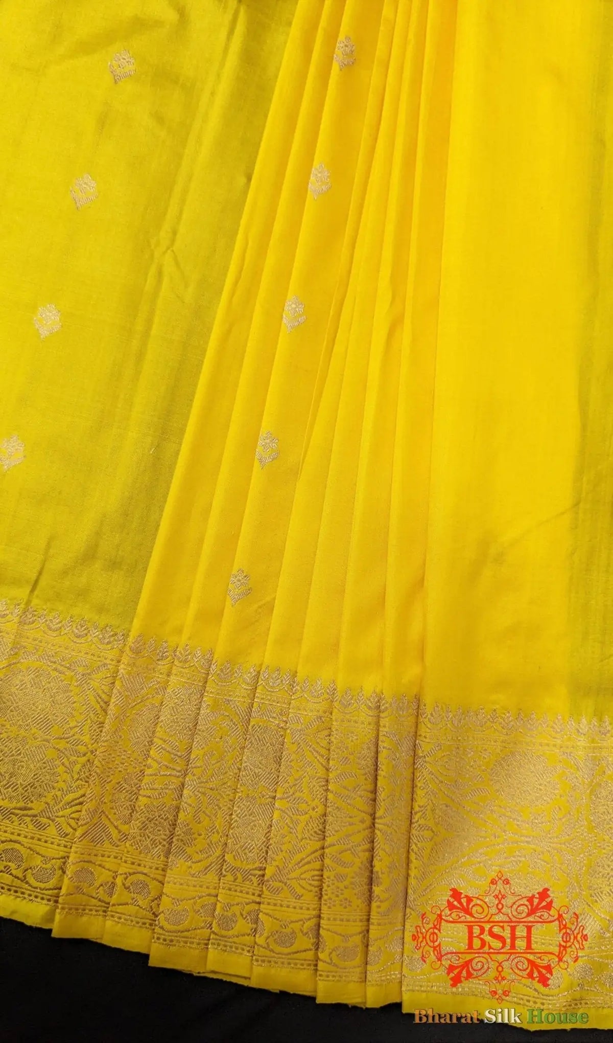 Pure Banarasi Handloom Katan Silk Antique Zari Saree In Shades Of Yellow - Bharat Silk House Pure Kataan Silk