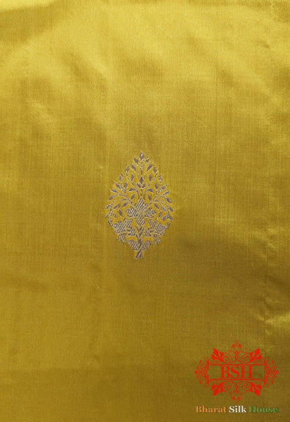 Pure Banarasi Handloom Katan Silk Antique Zari Saree In Shades Of Yellow - Bharat Silk House Pure Kataan Silk