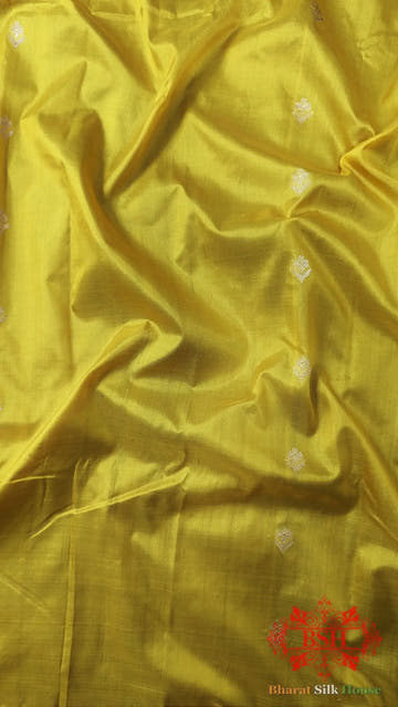 Pure Banarasi Handloom Katan Silk Antique Zari Saree In Shades Of Yellow - Bharat Silk House Pure Kataan Silk