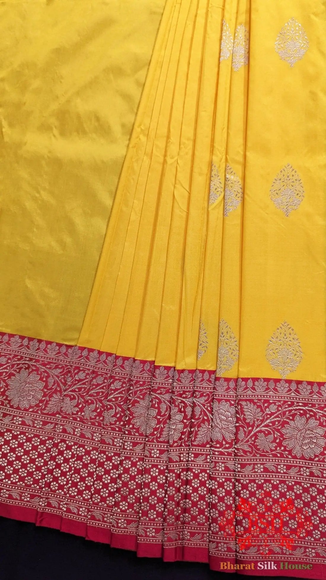 Pure Banarasi Handloom Katan Silk Antique Zari Saree In Shades Of Yellow - Bharat Silk House Pure Kataan Silk