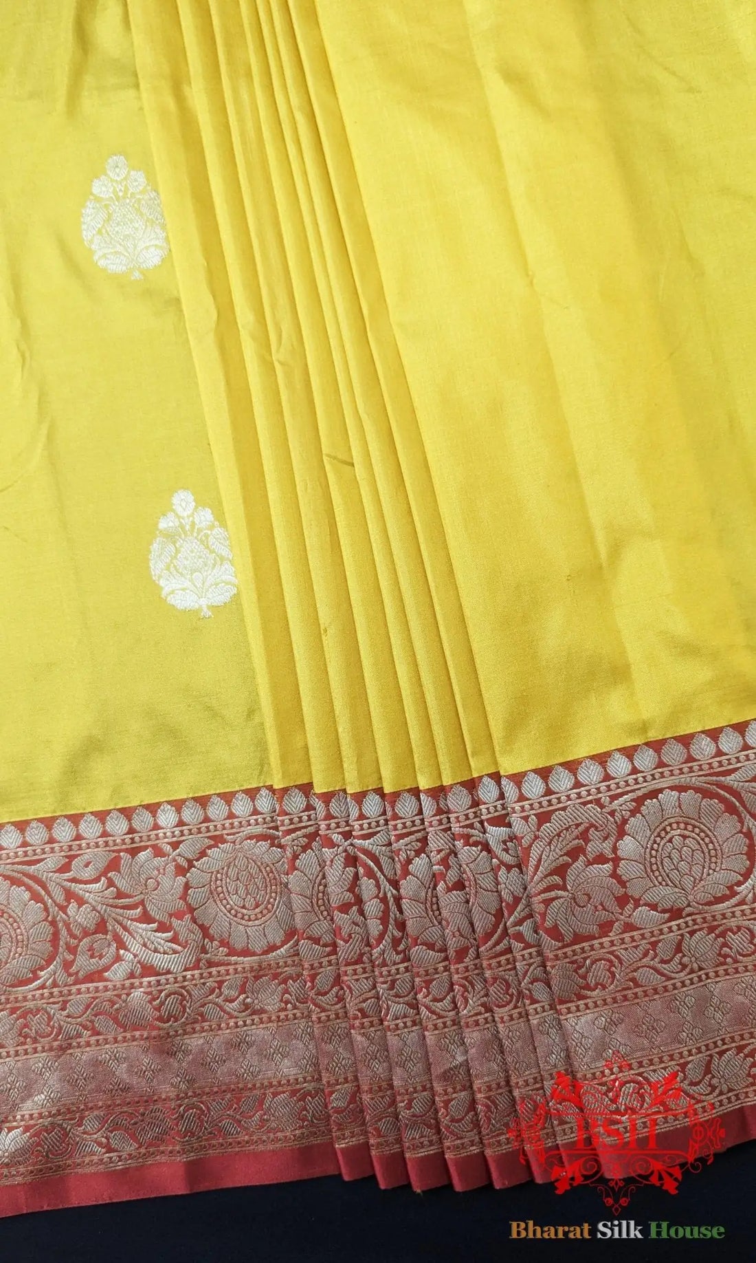 Pure Banarasi Handloom Katan Silk Antique Zari Saree In Shades Of Yellow - Bharat Silk House Pure Kataan Silk