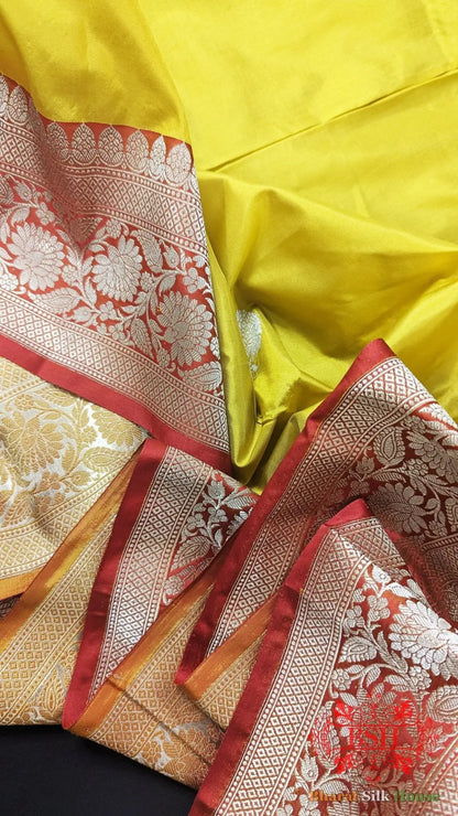 Pure Banarasi Handloom Katan Silk Antique Zari Saree In Shades Of Yellow - Bharat Silk House Pure Kataan Silk