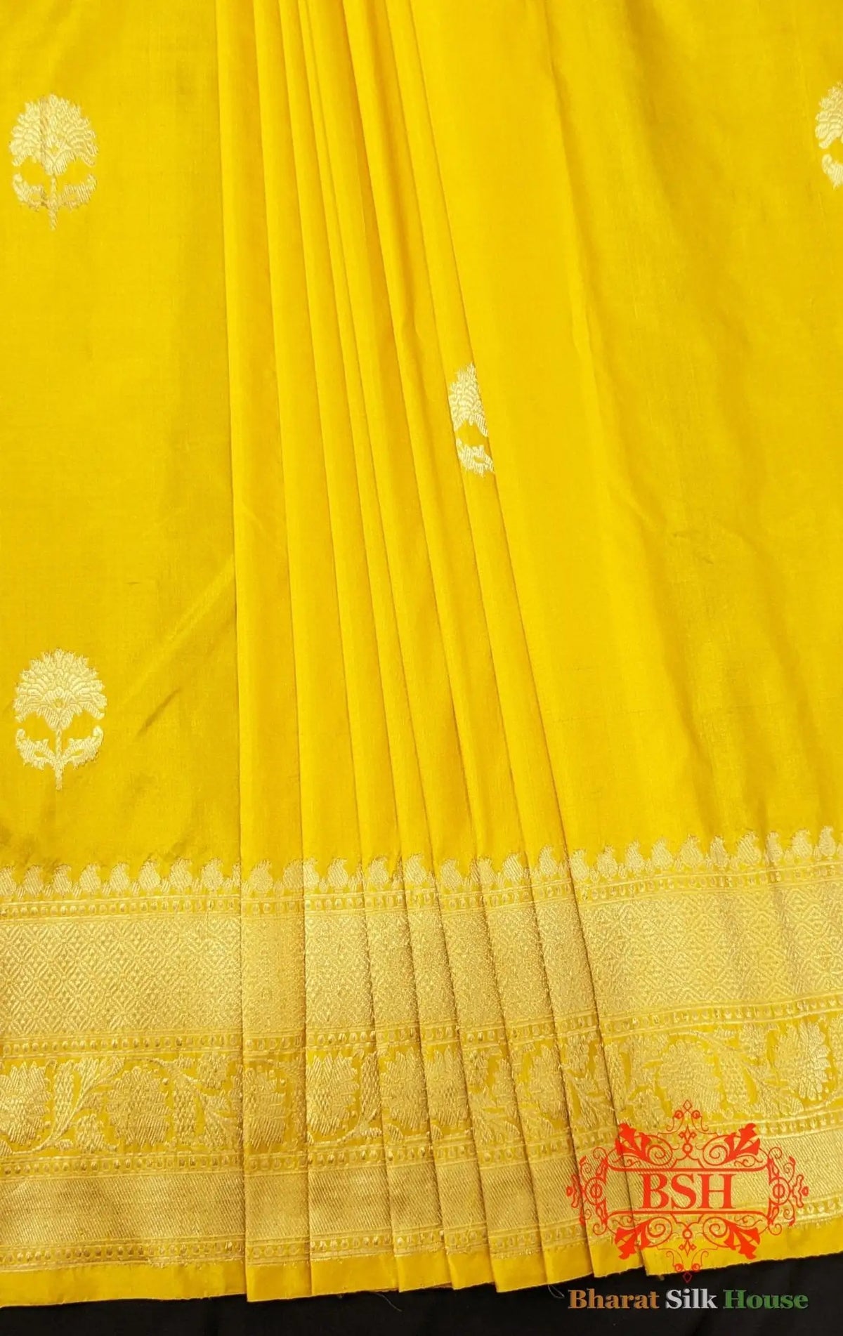 Pure Banarasi Handloom Katan Silk Antique Zari Saree In Shades Of Yellow - Bharat Silk House Pure Kataan Silk