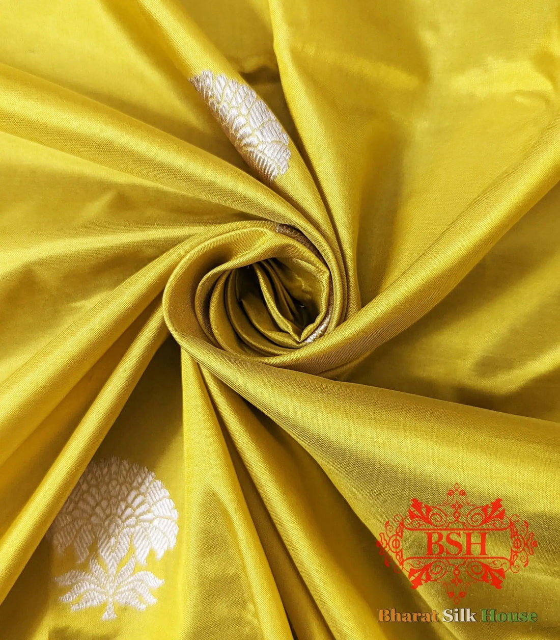 Pure Banarasi Handloom Katan Silk Antique Zari Saree In Shades Of Yellow - Bharat Silk House Pure Kataan Silk