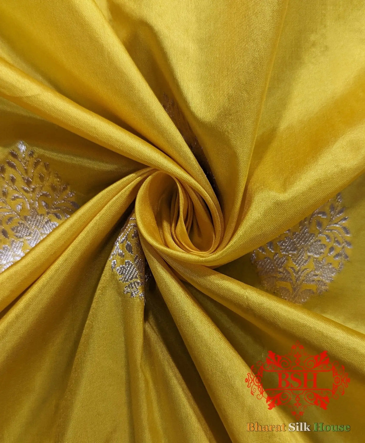 Pure Banarasi Handloom Katan Silk Antique Zari Saree In Shades Of Yellow - Bharat Silk House Pure Kataan Silk