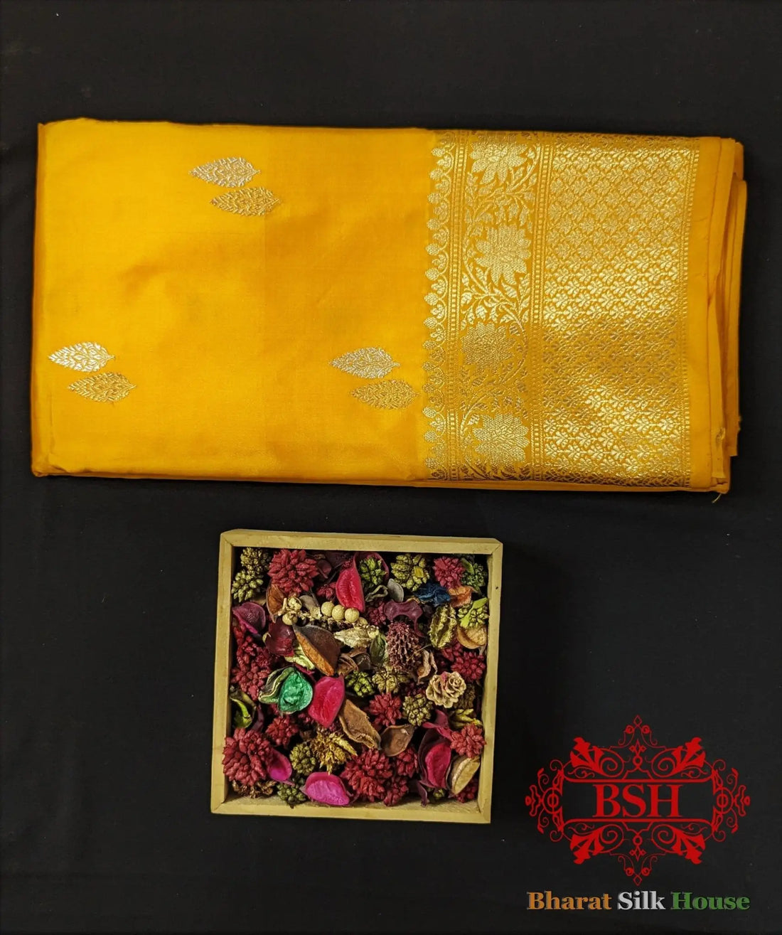 Pure Banarasi Handloom Katan Silk Antique Zari Saree In Shades Of Yellow - Bharat Silk House Pure Kataan Silk