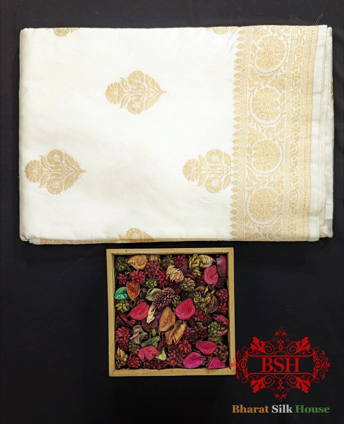 Pure Banarasi Handloom Katan Silk Dyeable Antique Zari Saree In Shades Of White - Bharat Silk House Pure Kataan Silk