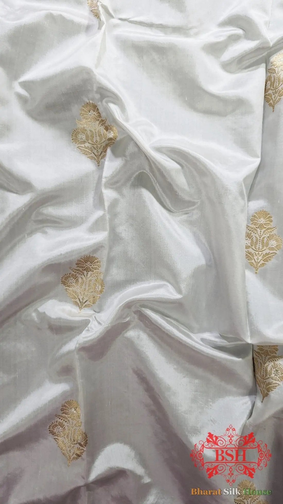 Pure Banarasi Handloom Katan Silk Dyeable Antique Zari Saree In Shades Of White - Bharat Silk House Pure Kataan Silk
