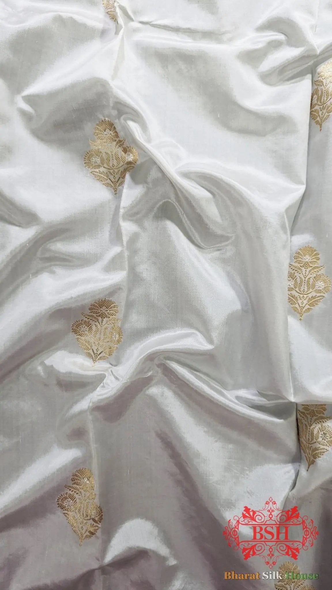 Pure Banarasi Handloom Katan Silk Dyeable Antique Zari Saree In Shades Of White - Bharat Silk House Pure Kataan Silk