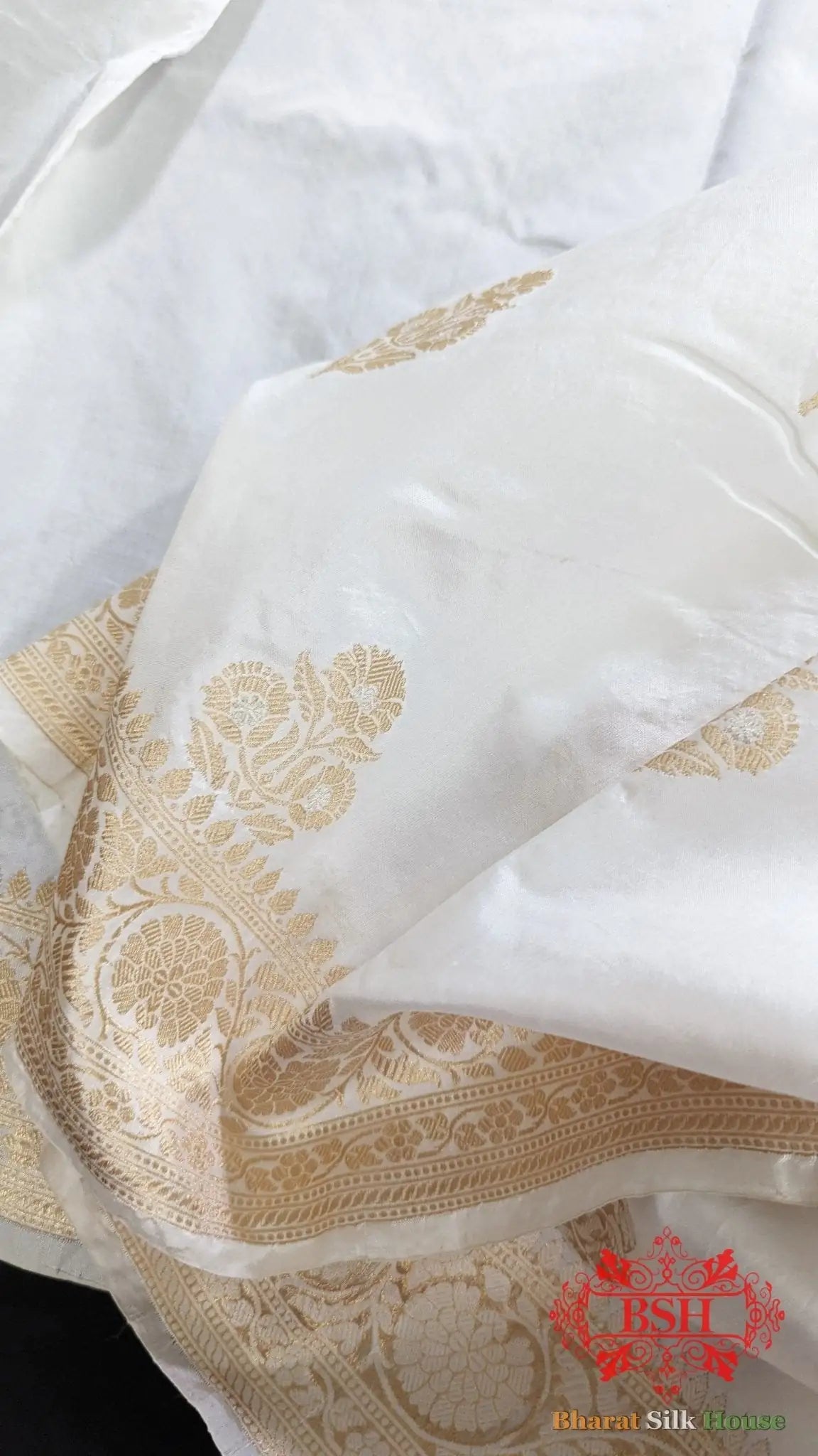 Pure Banarasi Handloom Katan Silk Dyeable Antique Zari Saree In Shades Of White - Bharat Silk House Pure Kataan Silk
