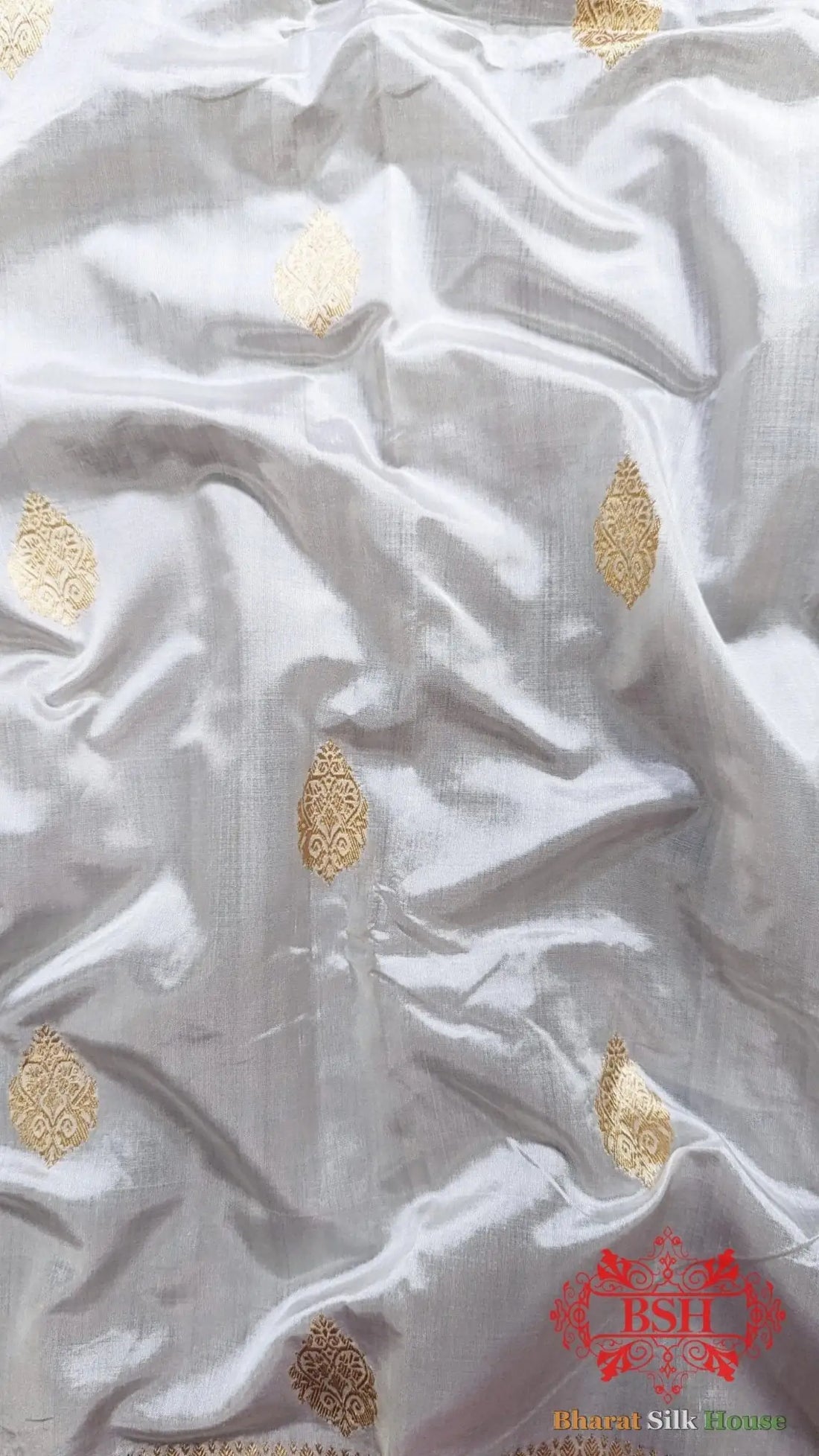 Pure Banarasi Handloom Katan Silk Dyeable Antique Zari Saree In Shades Of White - Bharat Silk House Pure Kataan Silk