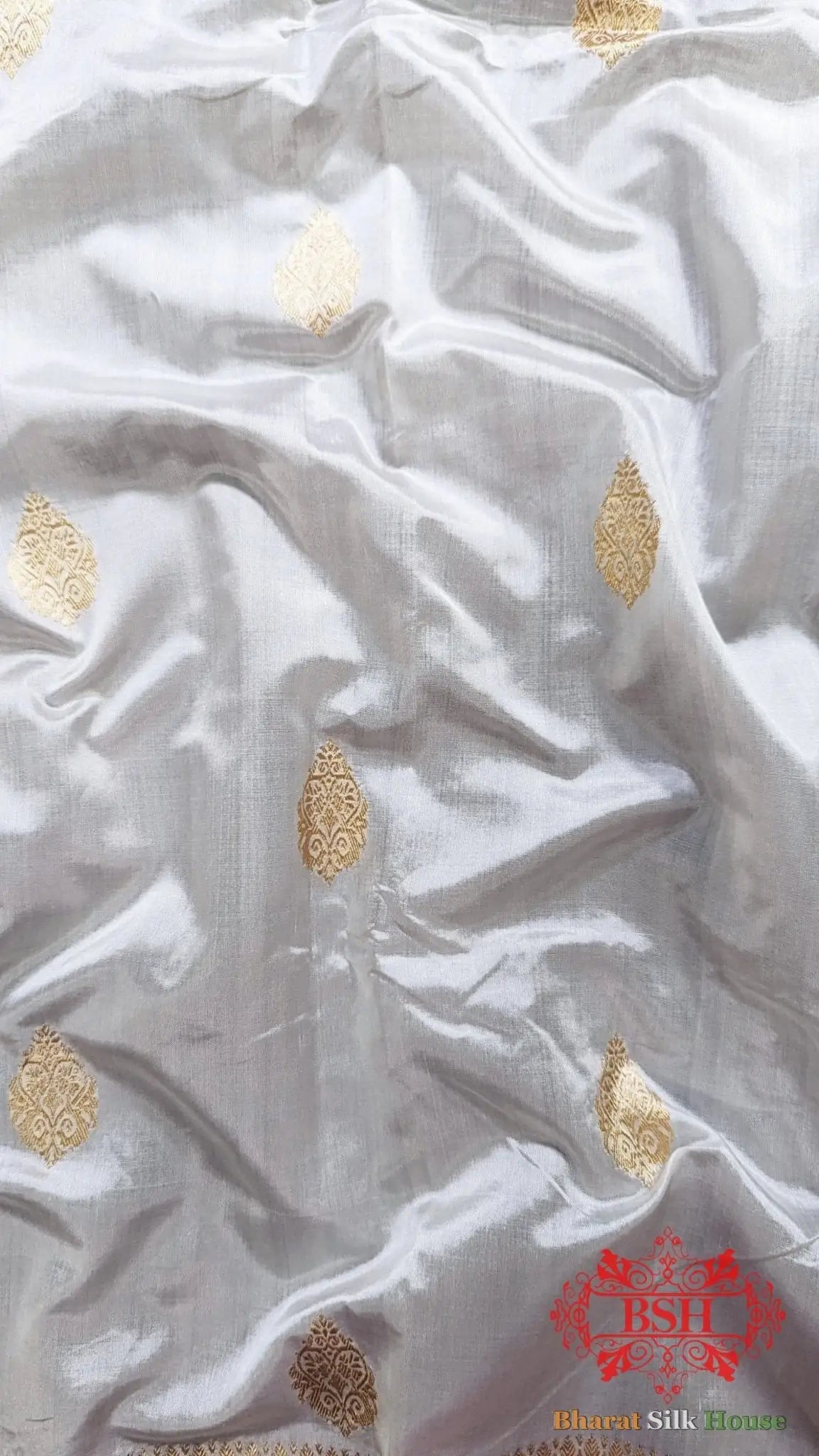 Pure Banarasi Handloom Katan Silk Dyeable Antique Zari Saree In Shades Of White - Bharat Silk House Pure Kataan Silk