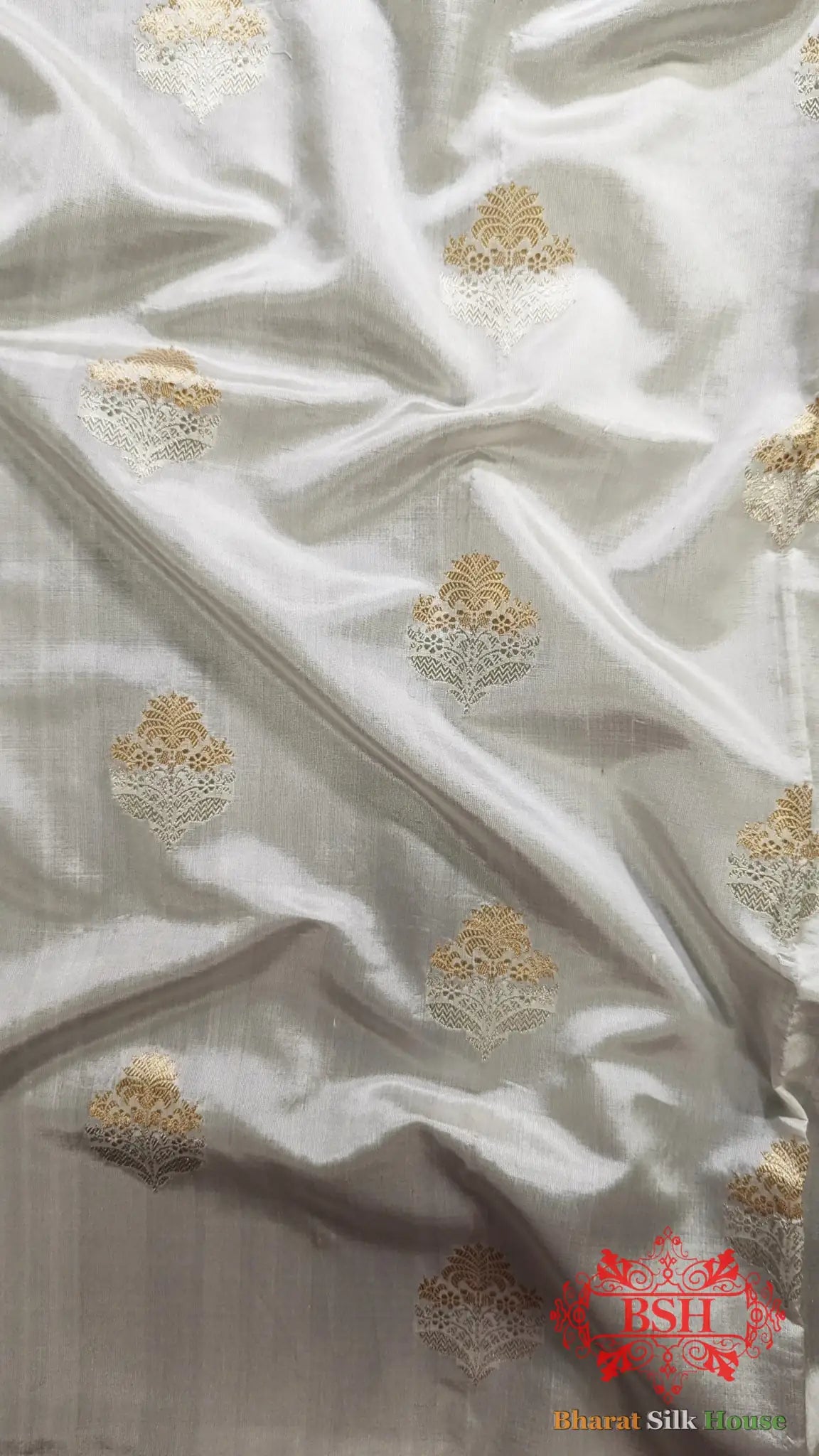 Pure Banarasi Handloom Katan Silk Dyeable Meenakaari Antique Zari Saree In Shades Of White - Bharat Silk House Pure Kataan Silk