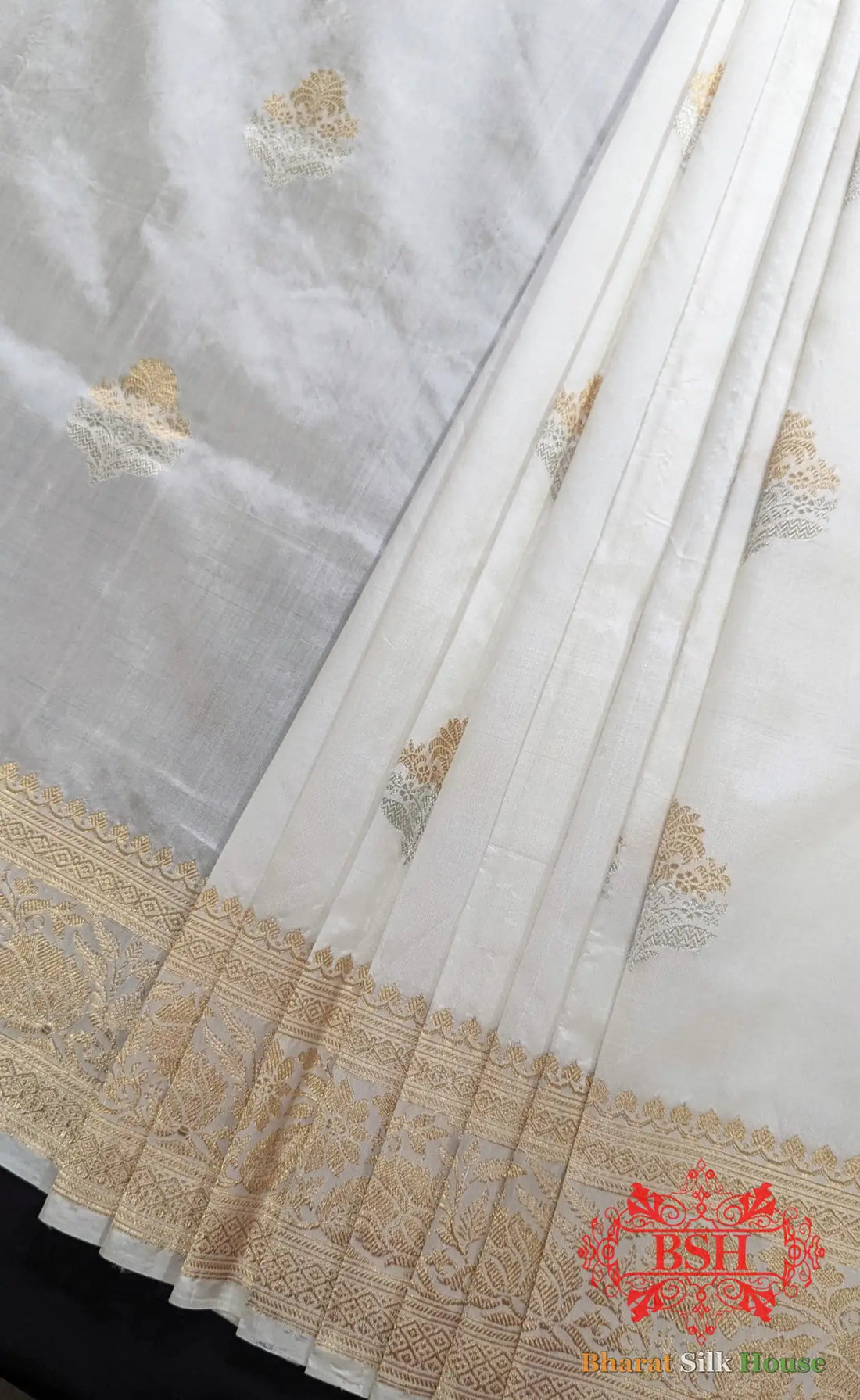 Pure Banarasi Handloom Katan Silk Dyeable Meenakaari Antique Zari Saree In Shades Of White - Bharat Silk House Pure Kataan Silk