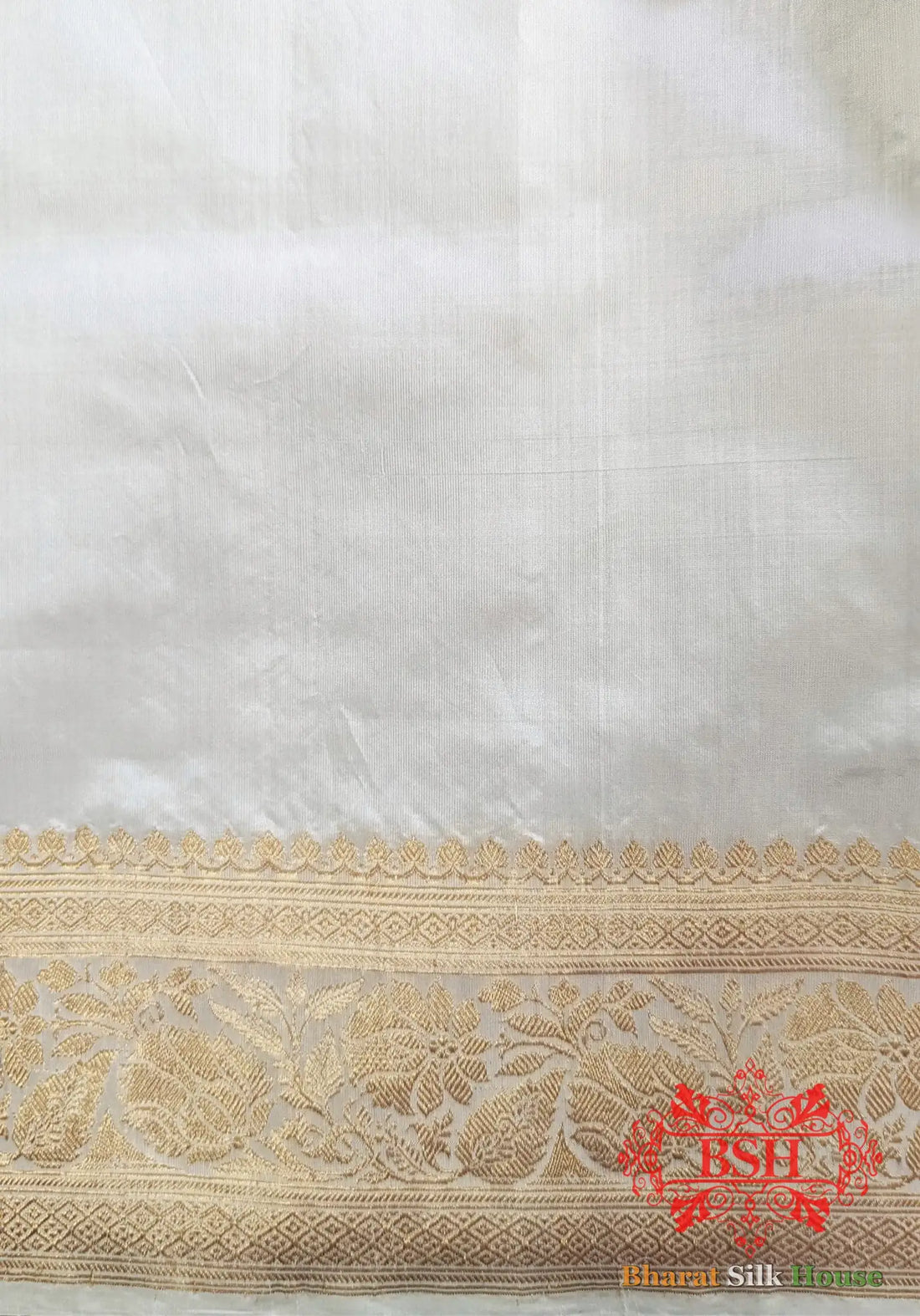 Pure Banarasi Handloom Katan Silk Dyeable Meenakaari Antique Zari Saree In Shades Of White - Bharat Silk House Pure Kataan Silk