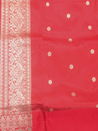 Pure Banarasi Handloom Katan Silk Gold Zari Saree In Shades of Golden Yellow / Red - Bharat Silk House Pure Kataan Silk