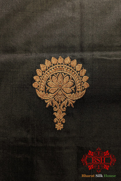 Pure Banarasi Handloom Katan Silk Meenakari Antique Double Zari Saree In Shades Of Black - Bharat Silk House