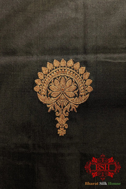 Pure Banarasi Handloom Katan Silk Meenakari Antique Double Zari Saree In Shades Of Black - Bharat Silk House Pure Kataan Silk
