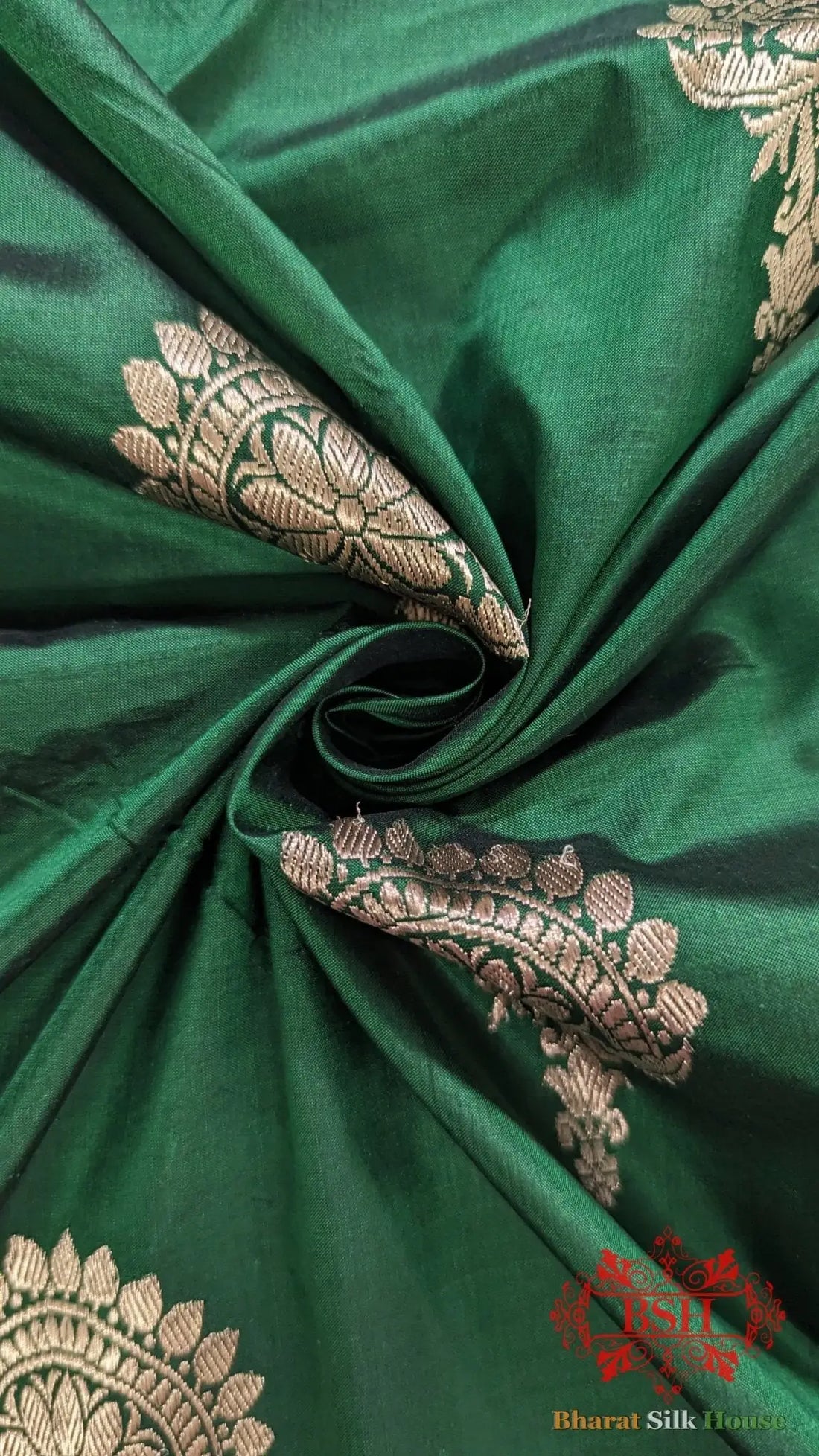 Pure Banarasi Handloom Katan Silk Meenakari Antique Double Zari Saree In Shades Of Green - Bharat Silk House Pure Kataan Silk