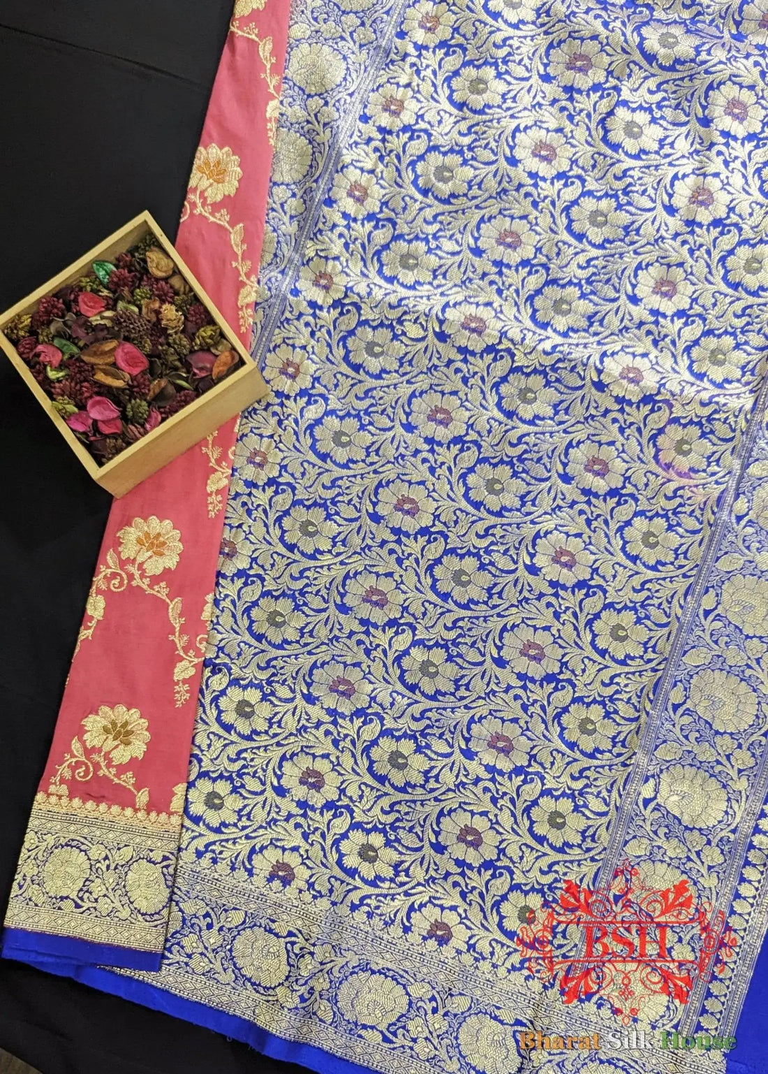 Pure Banarasi Handloom Katan Silk Meenakari Antique Golden Zari Saree In Shades Of Gazari - Bharat Silk House Pure Kataan Silk