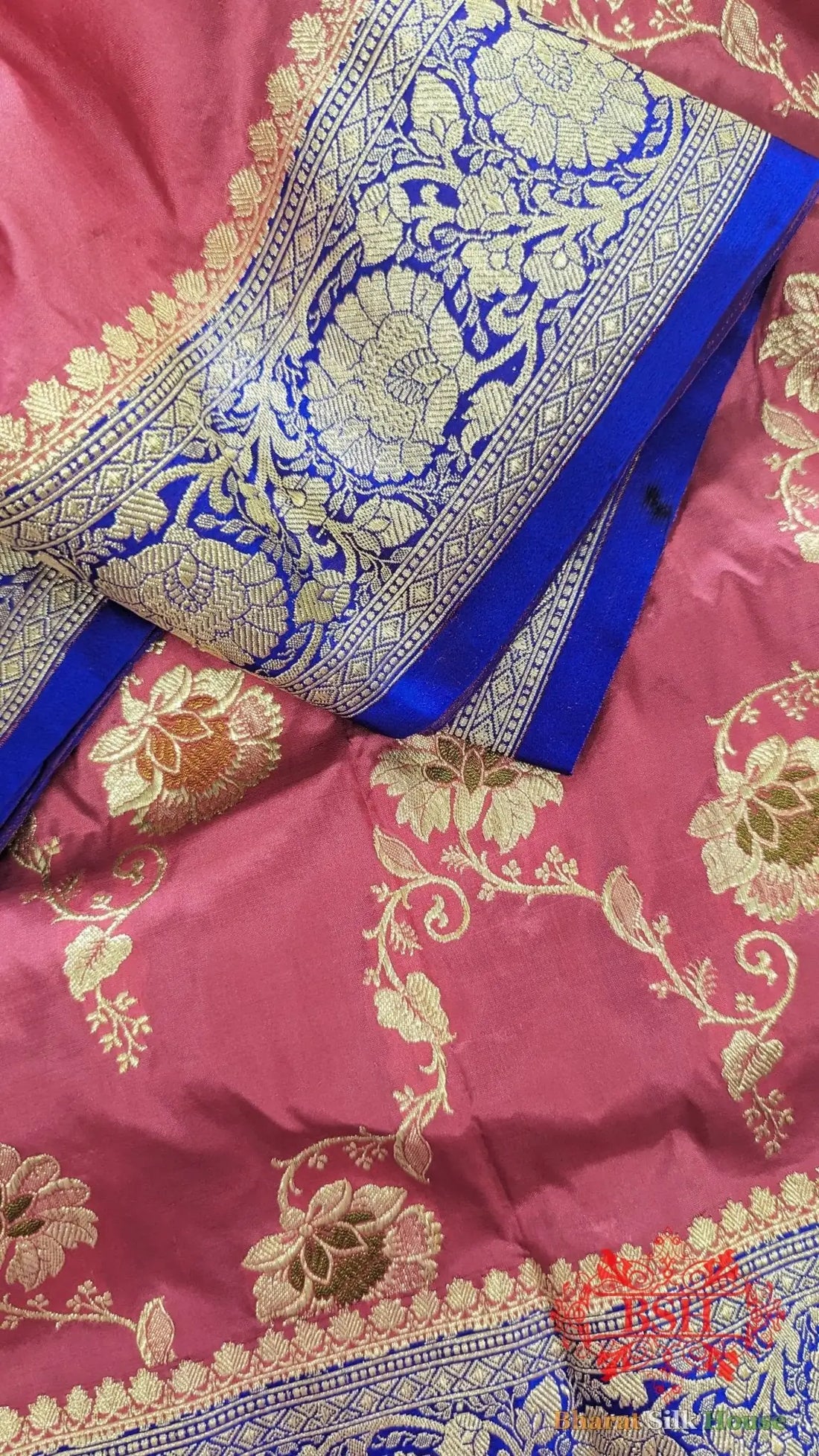 Pure Banarasi Handloom Katan Silk Meenakari Antique Golden Zari Saree In Shades Of Gazari - Bharat Silk House Pure Kataan Silk
