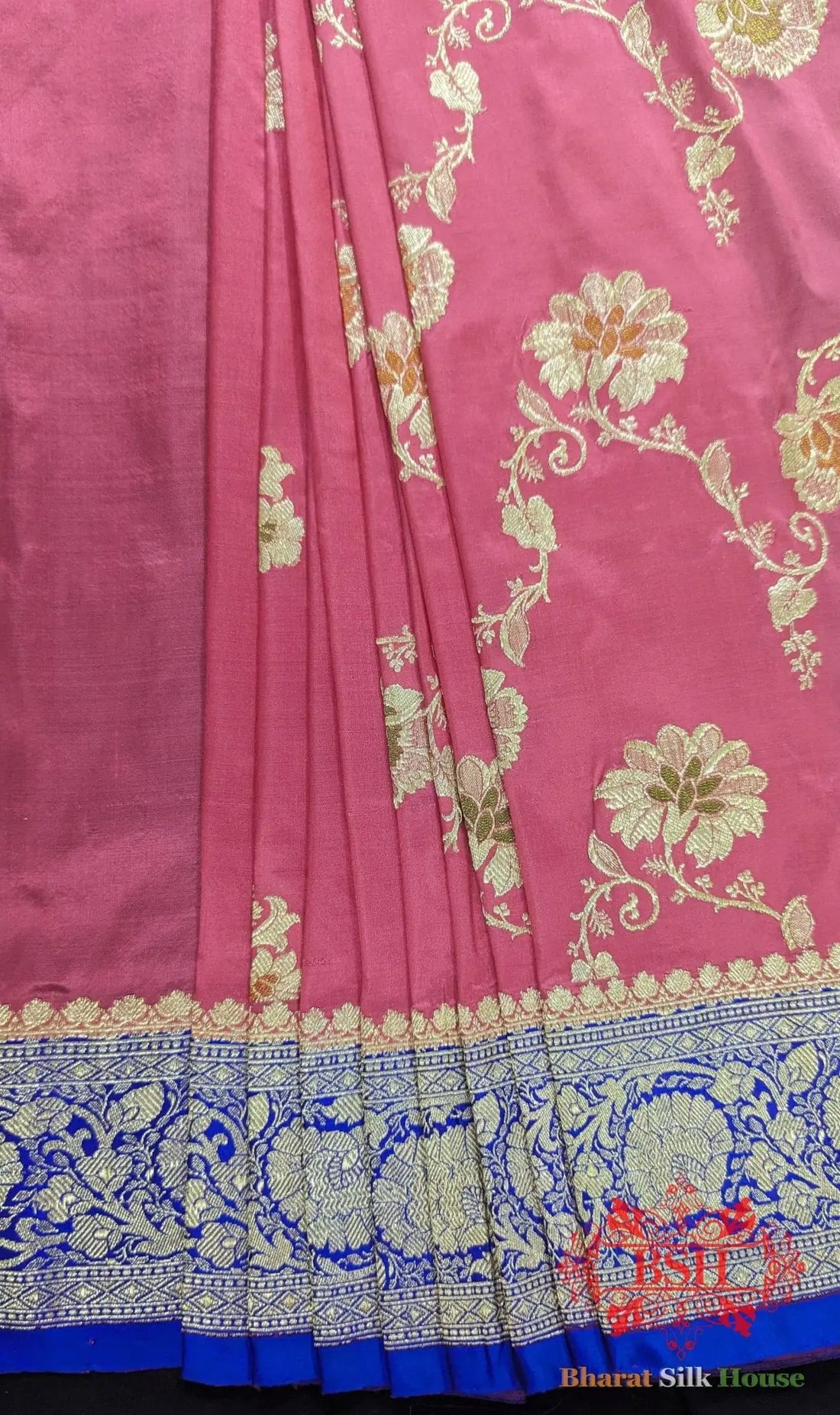 Pure Banarasi Handloom Katan Silk Meenakari Antique Golden Zari Saree In Shades Of Gazari - Bharat Silk House Pure Kataan Silk