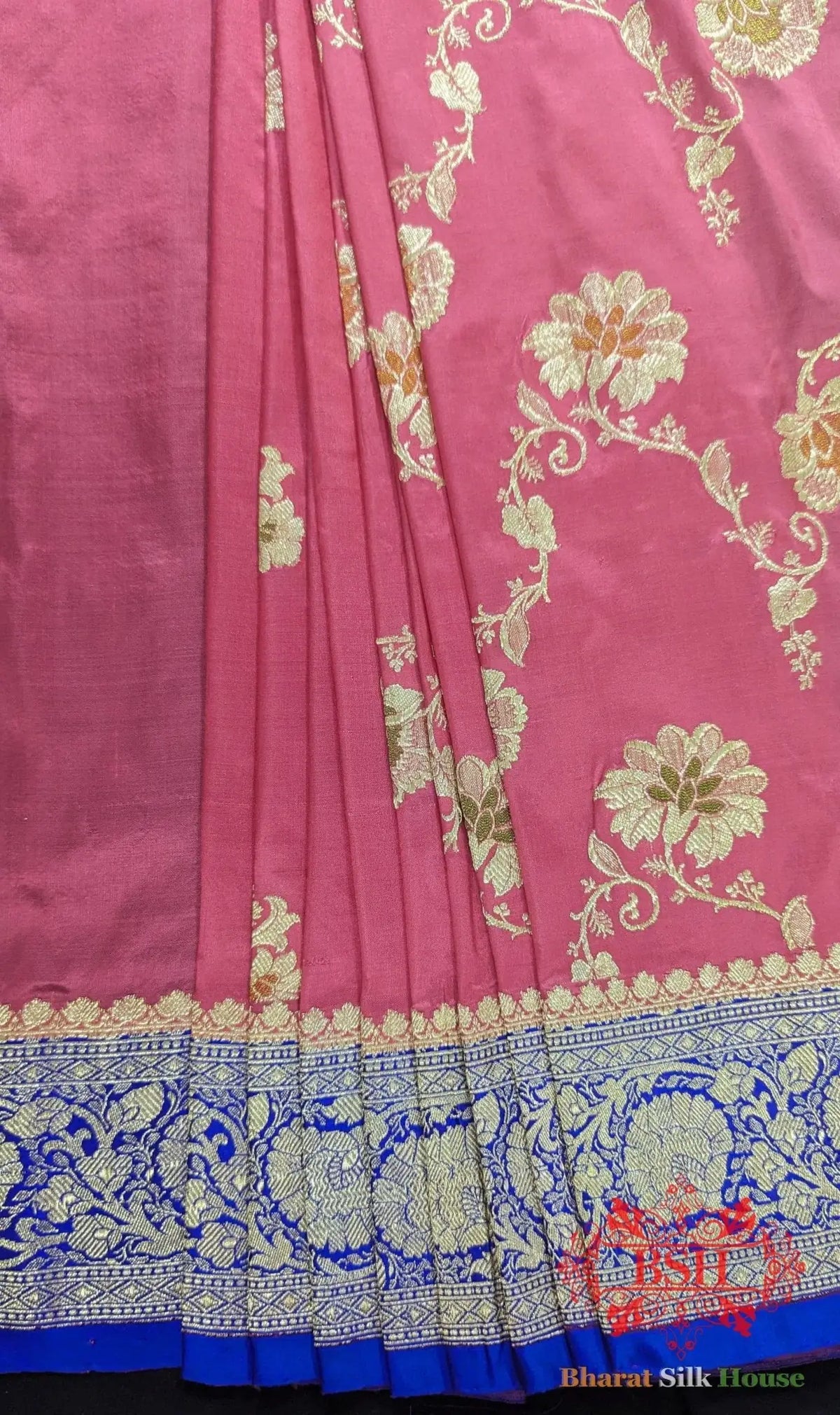 Pure Banarasi Handloom Katan Silk Meenakari Antique Golden Zari Saree In Shades Of Gazari - Bharat Silk House Pure Kataan Silk