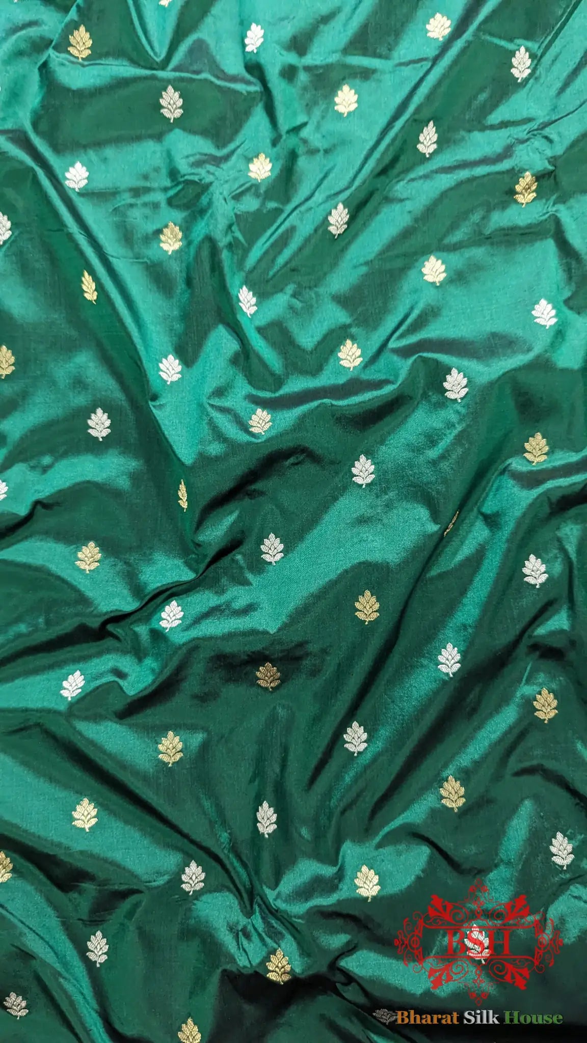 Pure Banarasi Handloom Katan Silk Meenakari Antique Golden Zari Saree In Shades Of Green - Bharat Silk House Pure Kataan Silk
