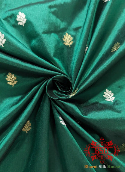Pure Banarasi Handloom Katan Silk Meenakari Antique Golden Zari Saree In Shades Of Green - Bharat Silk House Pure Kataan Silk