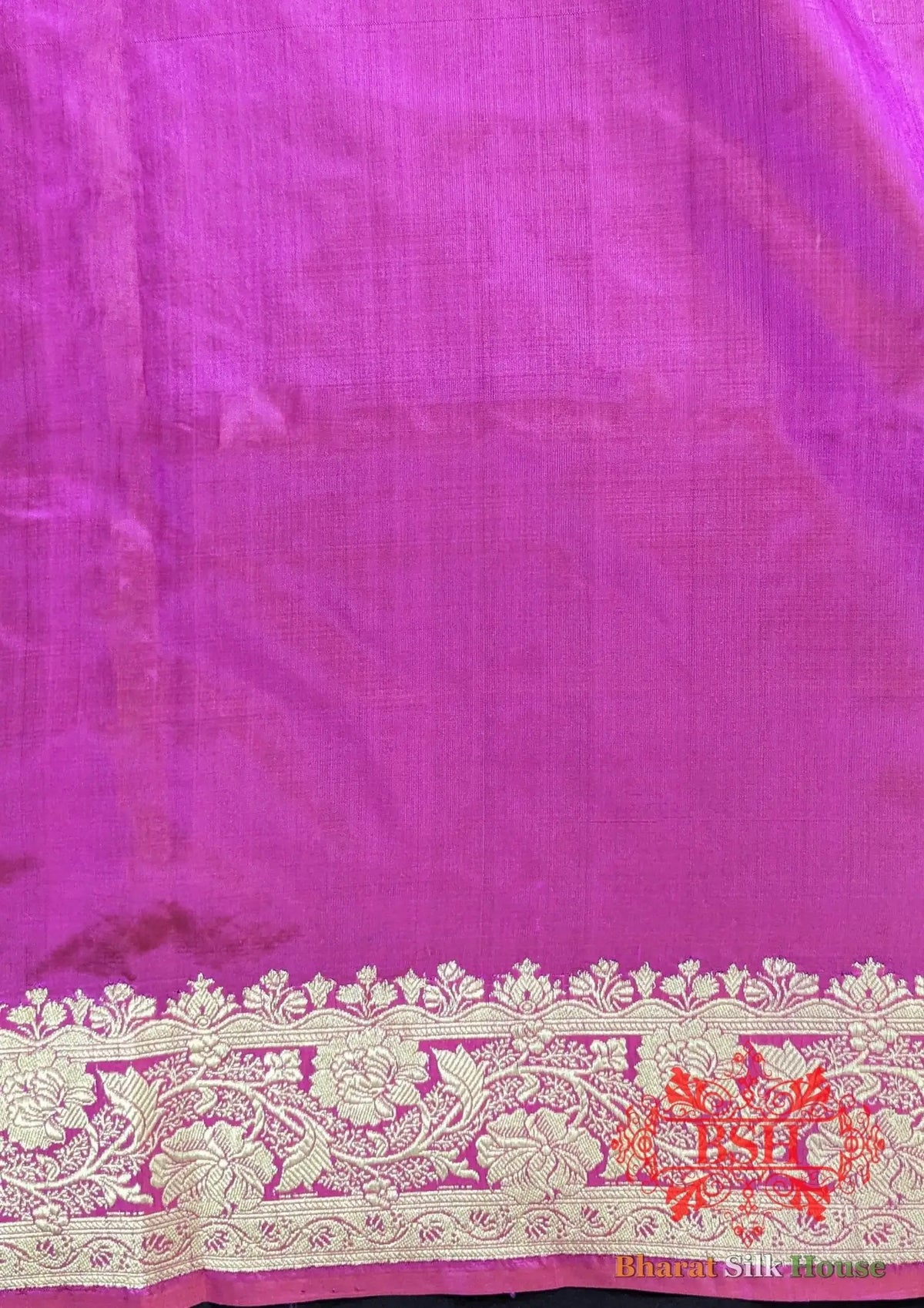 Pure Banarasi Handloom Katan Silk Meenakari Antique Golden Zari Saree In Shades Of Rani - Bharat Silk House Pure Kataan Silk