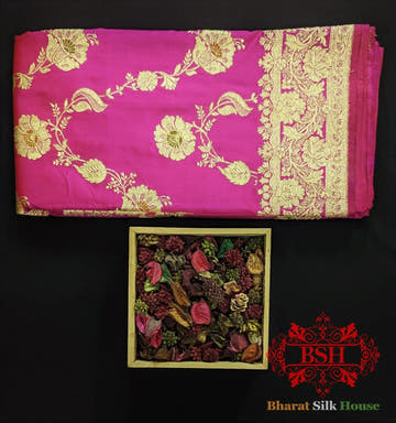 Pure Banarasi Handloom Katan Silk Meenakari Antique Golden Zari Saree In Shades Of Rani - Bharat Silk House Pure Kataan Silk