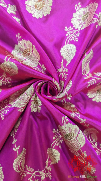 Pure Banarasi Handloom Katan Silk Meenakari Antique Golden Zari Saree In Shades Of Rani - Bharat Silk House Pure Kataan Silk