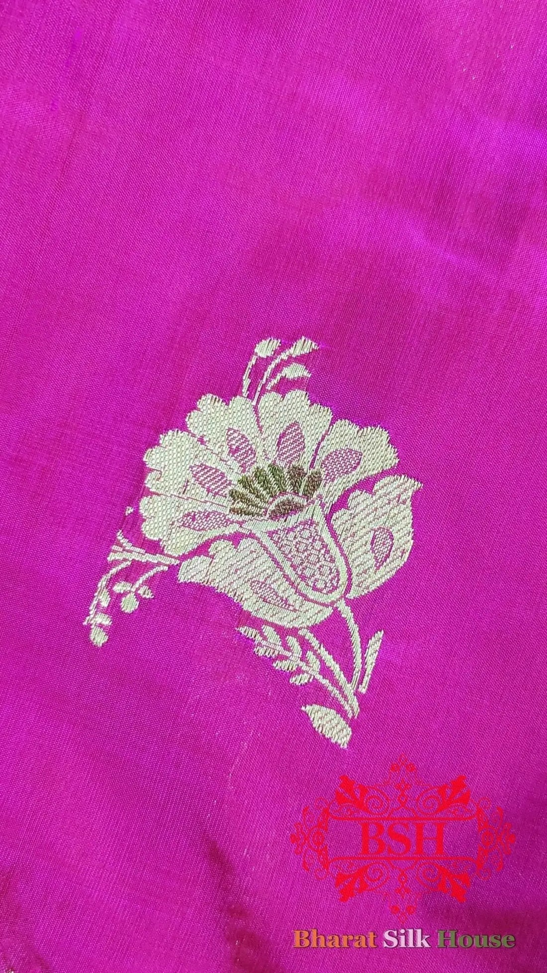 Pure Banarasi Handloom Katan Silk Meenakari Antique Golden Zari Saree In Shades Of Rani - Bharat Silk House Pure Kataan Silk