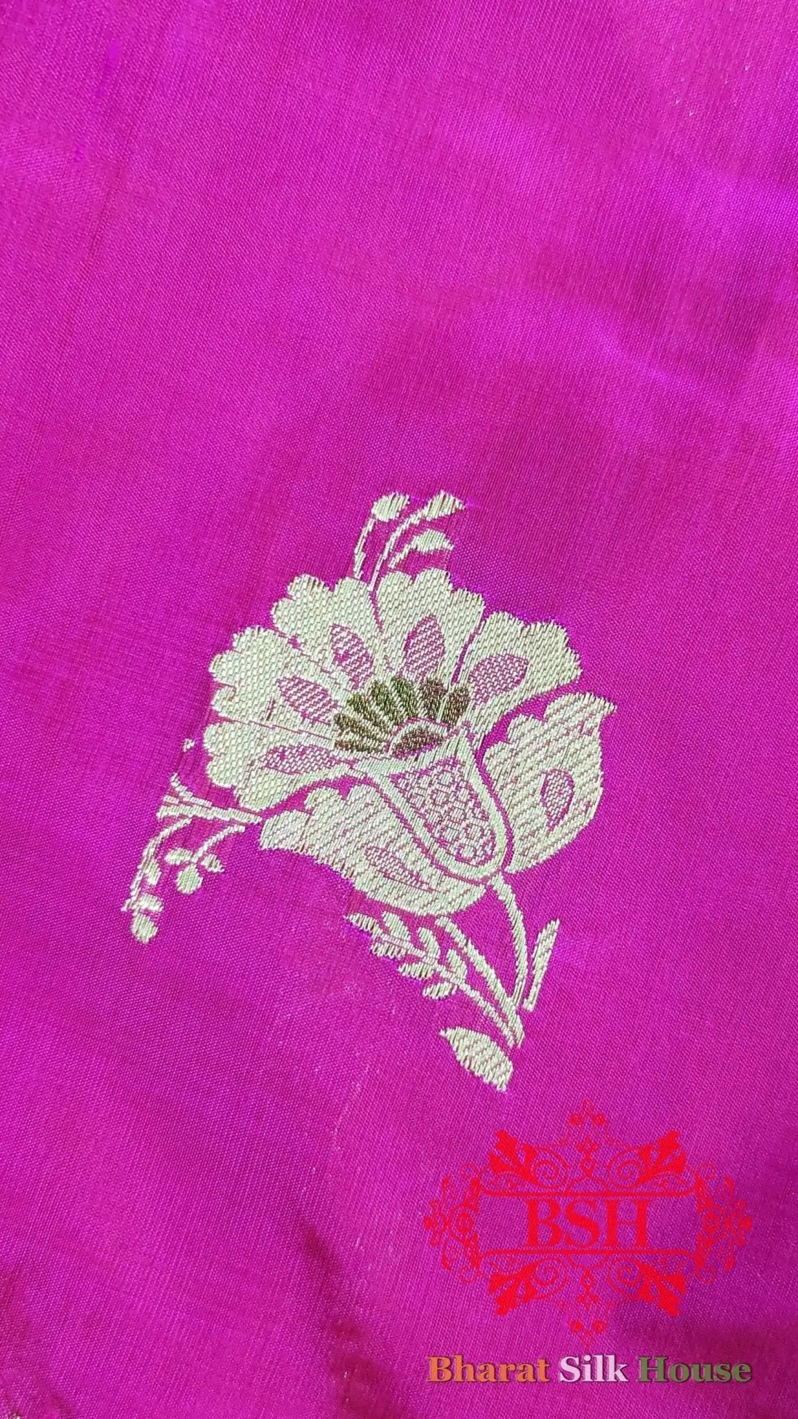 Pure Banarasi Handloom Katan Silk Meenakari Antique Golden Zari Saree In Shades Of Rani - Bharat Silk House Pure Kataan Silk